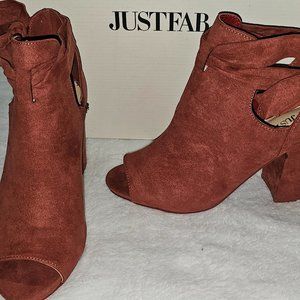 JUSTFAB Bowa Tie Back Open Toe Bootie (New in Box)